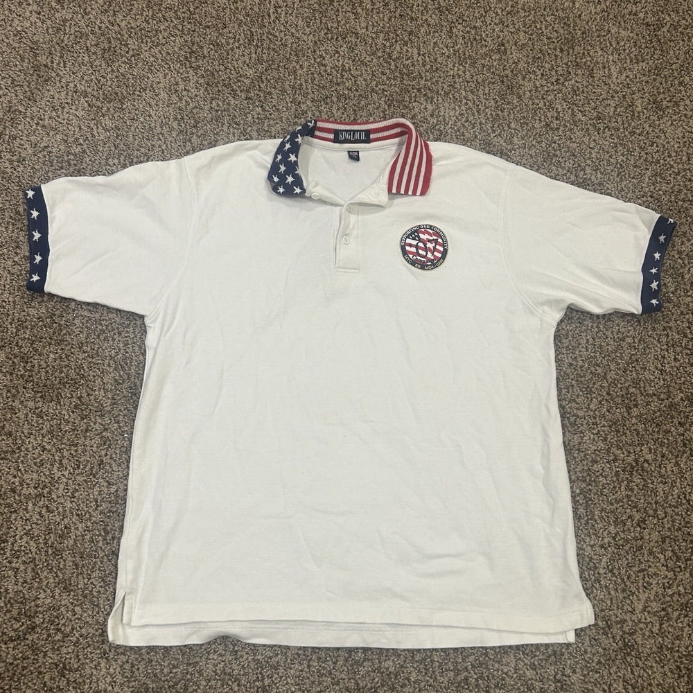 Vintage King Louie Bowling Shirt Polo Mens XL USA Red White Blue
